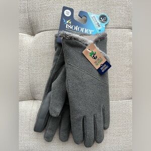 Isotoner Signature Fleece Lined Water Repellent Gloves (Heather gray)